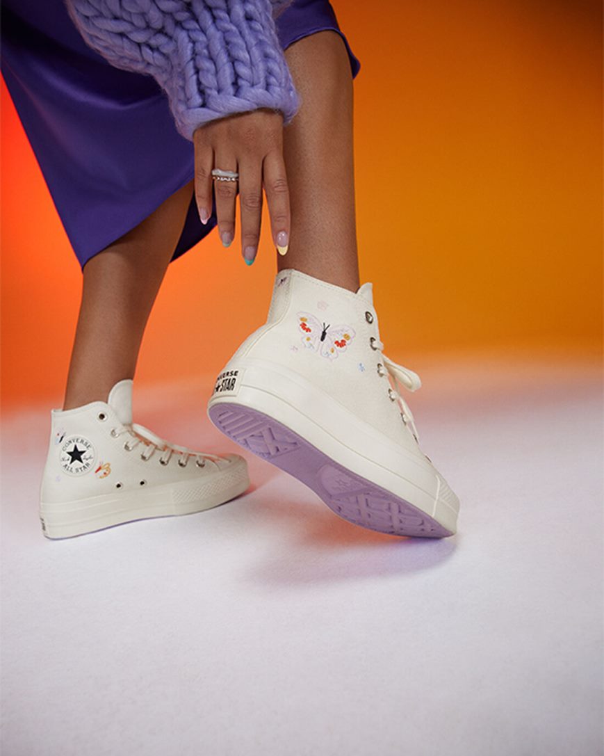 Women's Converse Chuck Taylor All Star Lift Butterfly Wings High Top Platform Shoes Beige / Pink | AU 10486C
